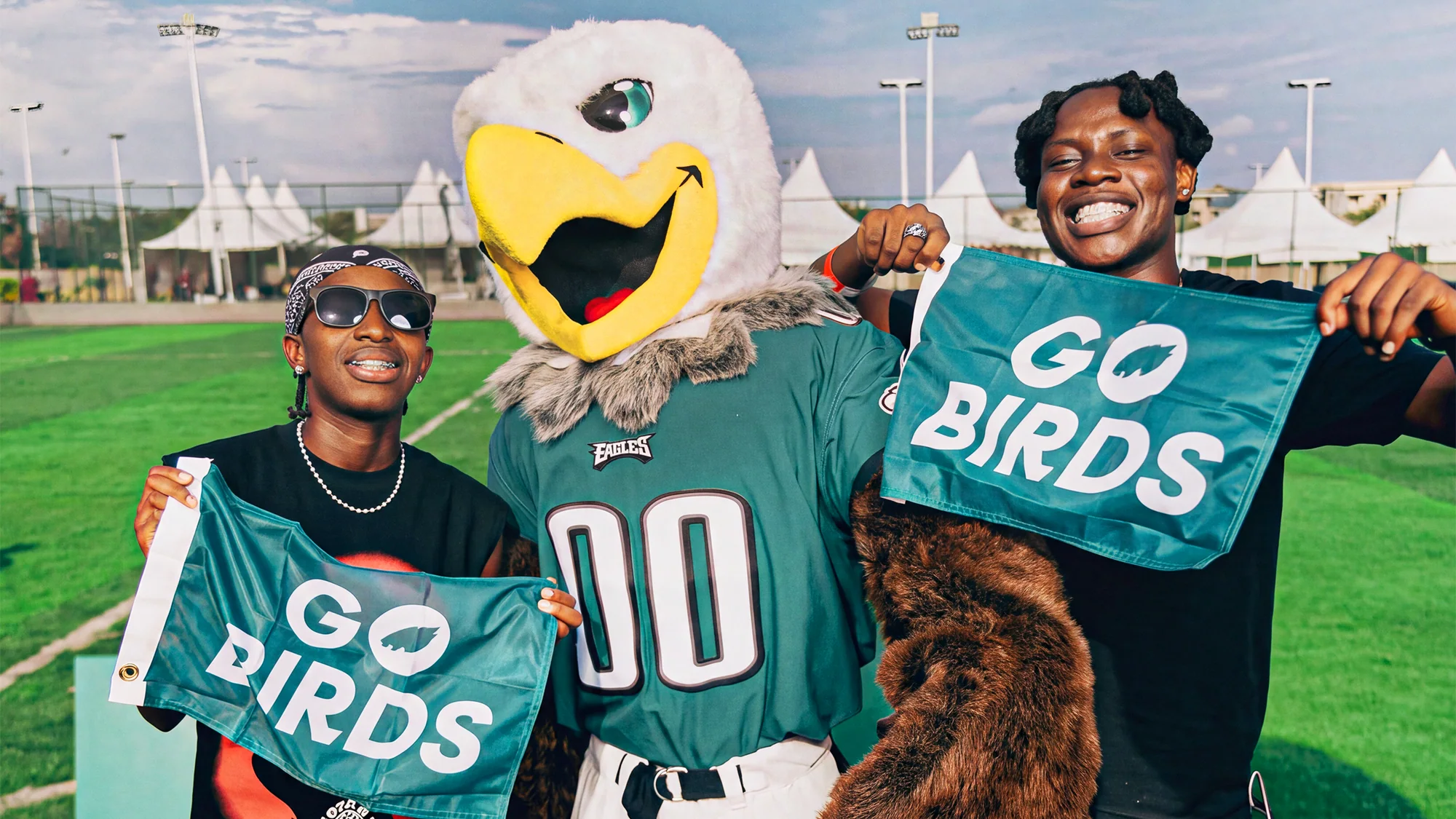 Philadelphia Eagles Ghana supporters with the team mascot